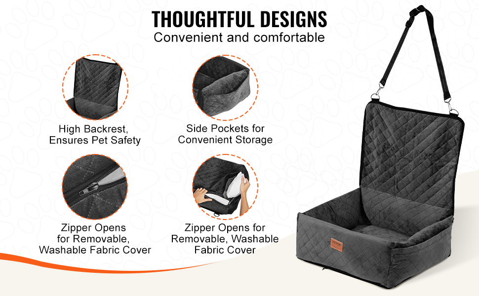 Автокрісло для собак VEVOR: підйомник для собак у машину з кишенькою для зберігання, страхувальний поводок, наповнювач з губки та PP-бавовни, автоліжко для собак маленьких та середніх порід до 18 кг