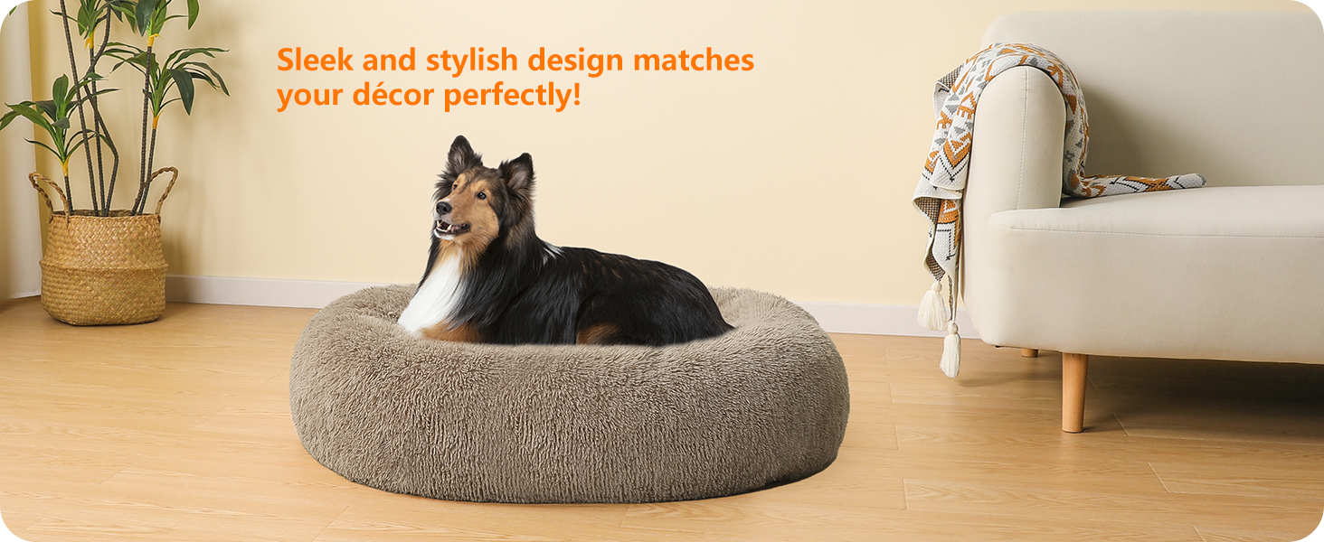 Ортопедичне ліжко для собак, круглий лежак, софа для собак та котів, донат, м'який кошик для собак, прання, 80 см Ø, верблюжий колір, розмір 80 x 80 x 20 см, верблюжий колір