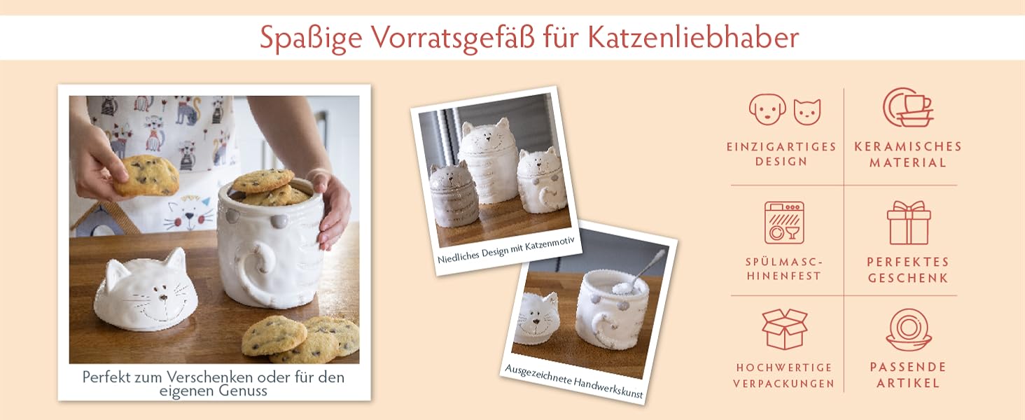 Набір керамічних контейнерів для зберігання Spotted Dog Gift Company, 2 шт. з кришкою, котячий дизайн, куховий декор, подарунок для любителів котів