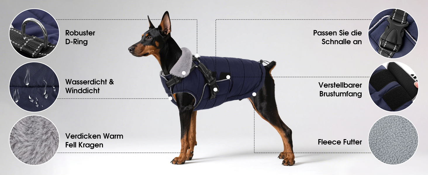 Зимовий теплий накид для собак ASENKU (S, M, L, XL) – водонепроникний, вітронепроникний, з відбиваючими елементами, з нагрудником, для маленьких, середніх та великих собак, зелений