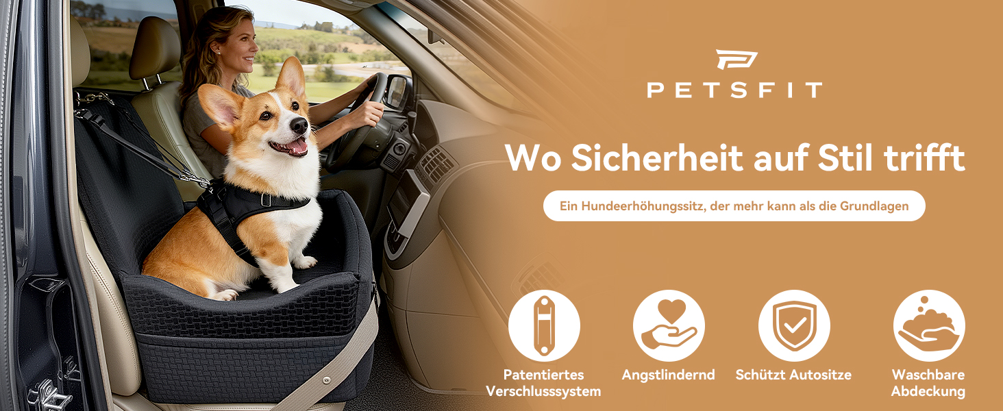 Автокрісло для собак PETSFIT до 15 кг – безпечне, з пам'яттю, 2 відділення, чорний/сірий