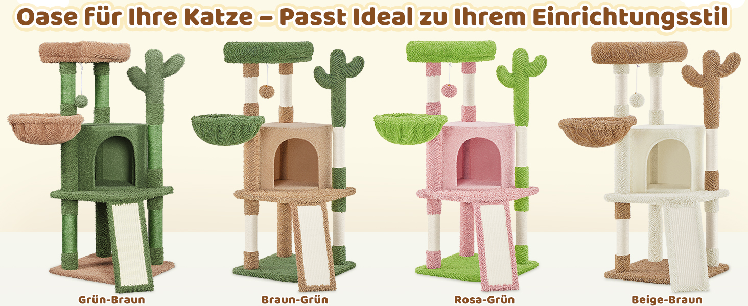 Дряпак для котів Yaheetech Kaktus, 106.5 см: стабільний, з оглядовою платформою та затишною печерею, оббитий сизалем, бежево-коричневий