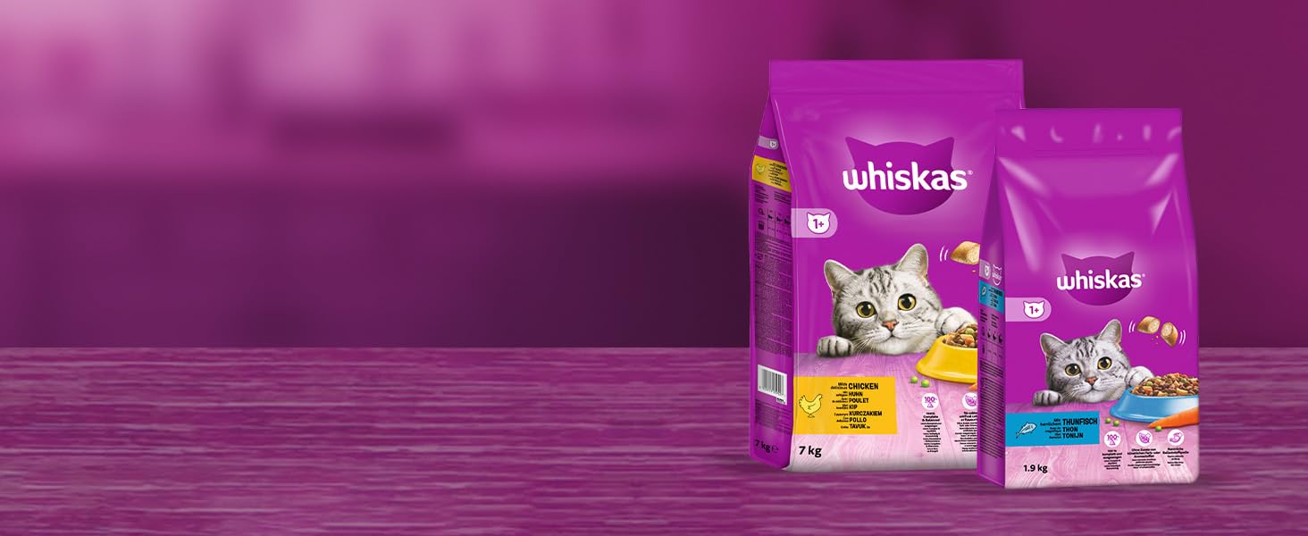 Сухий корм для дорослих котів Whiskas з тунцем, 7 кг (набір з 3 пакувань по 3.8 кг)