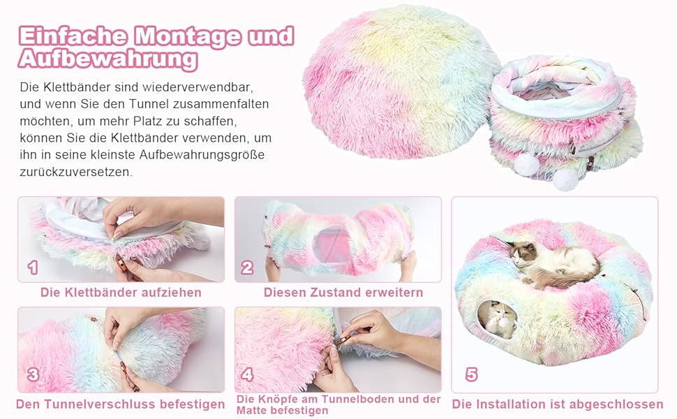 Тунель-ігровий комплекс для котів з лежаком, XXL, з бавовняного плюшу, з іграшками, для котів, кроликів, ховрашків, кольоровий