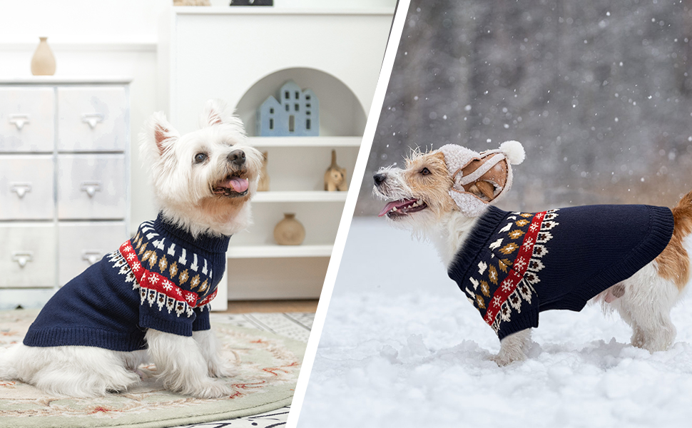 Пуловер для собак EXPAWLORER Fair Isle з візерунком Fair Isle - стильний одяг для собак, в'язана жилетка, пуловер для цуценят, теплий пуловер з коміром-стійкою для малих, середніх та великих собак, блакитний, розмір M (Medium)