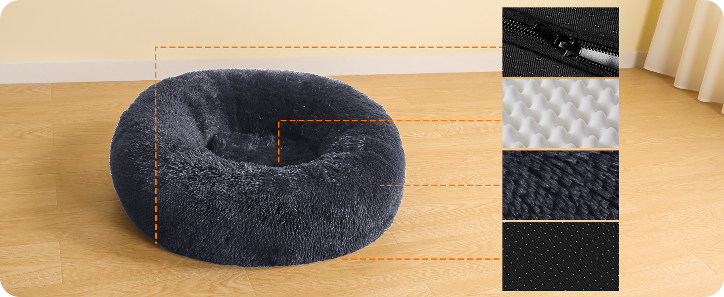 Ортопедичне ліжко для собак, круглі подушки, ліжко для собак, ліжко для котів, м'який кошик для собак, можна прати, діаметр 120 см, темно-сірий колір, розмір 120 x 120 x 20 см