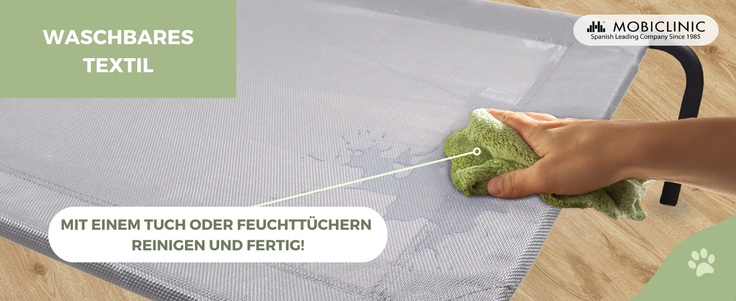 Mobiclinic® Cleo: Підвищене собаче ліжко, сіре, 122x71x21 см. Ізольоване, для внутрішнього та зовнішнього використання, міцне, легко миється, без інструментів, до 60 кг