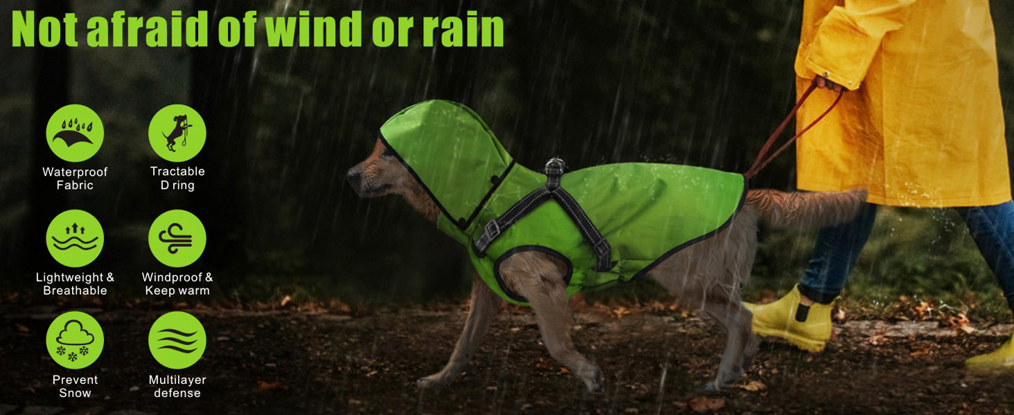 Водонепроникний дощовик для собак Mosucoirl з капюшоном. Регульована куртка для малих, середніх та великих собак та цуценят. Червоний, L