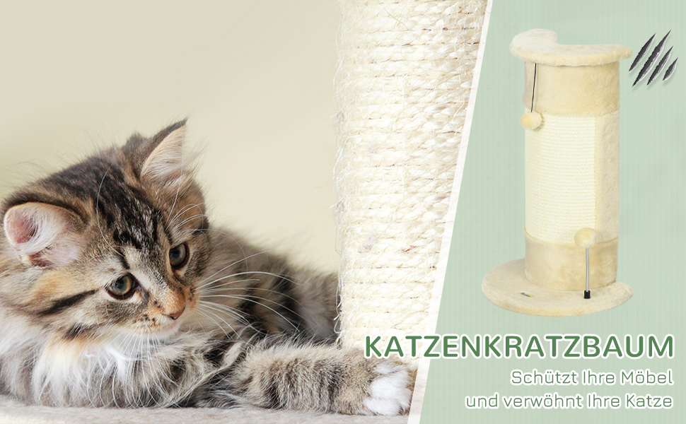 Котячий кігтеточки PawHut кутовий, 58 см, з сизалю, для дому, кремово-білий