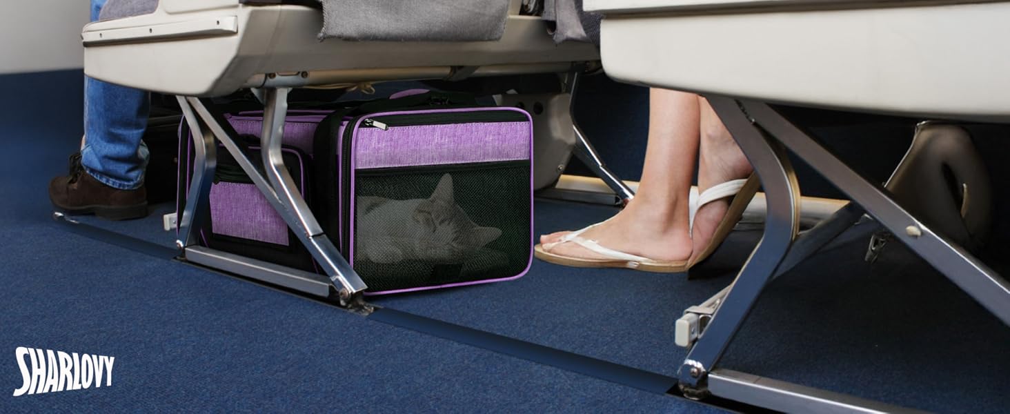 Розширювана сумка-переноска для котів та малих собак (L 46x34x24 см), TSA Airline Approved, м'яка сумка з самоблокуючими замками для цуценят, кроликів та морських свинок, Фіолетова