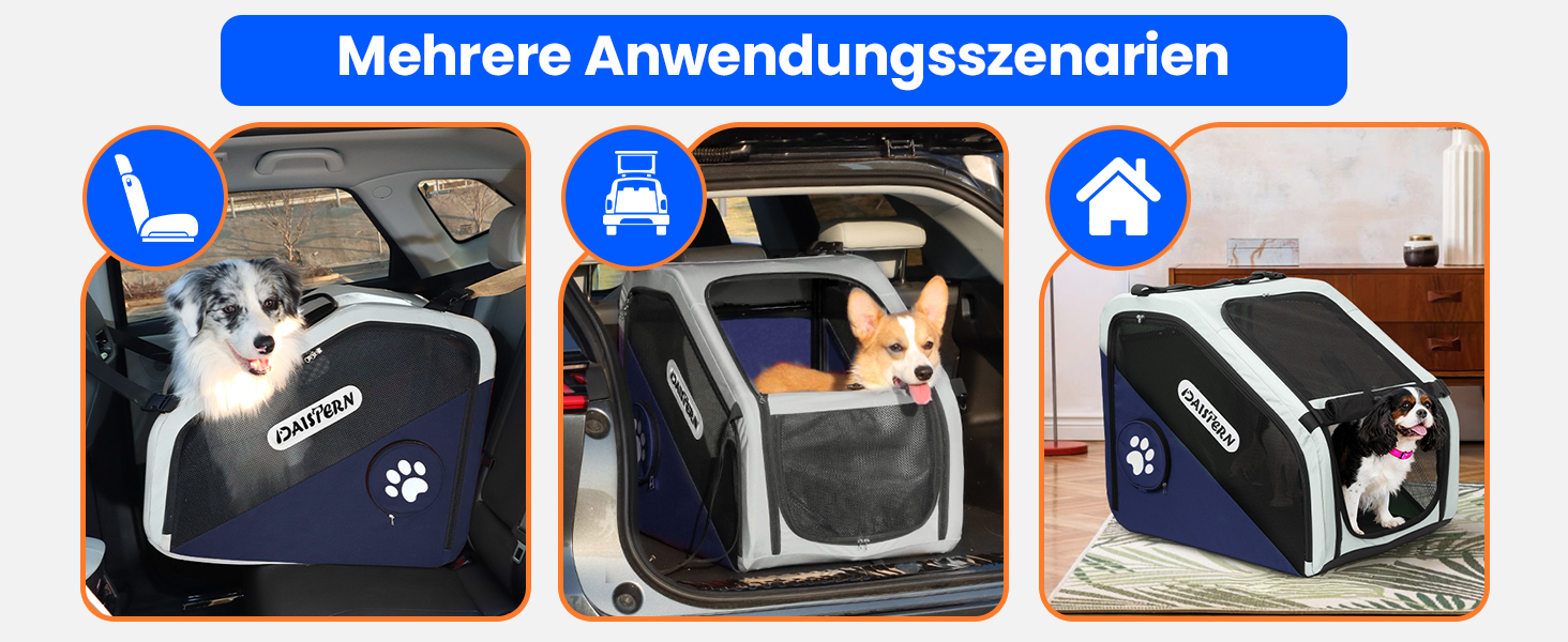 Складана переноска для собак у машину та в подорожі, портативна сумка-переноска для маленьких та середніх собак, швидке складання за 1 хвилину, міцна металева рама, дихаючі сітчасті вікна та зручний доступ (Блакитна)