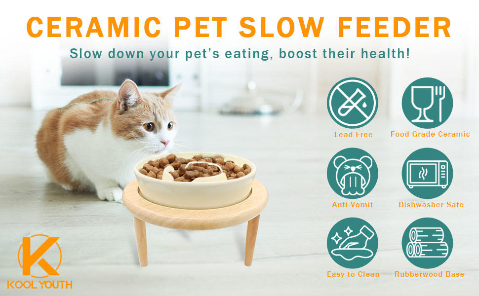 Миска для собак Anti Schling Napf з кераміки, піднята миска для собак, проти блювоти, інтерактивна миска для повільного годування, для котів та маленьких собак, темно-зелена, 15.5 см