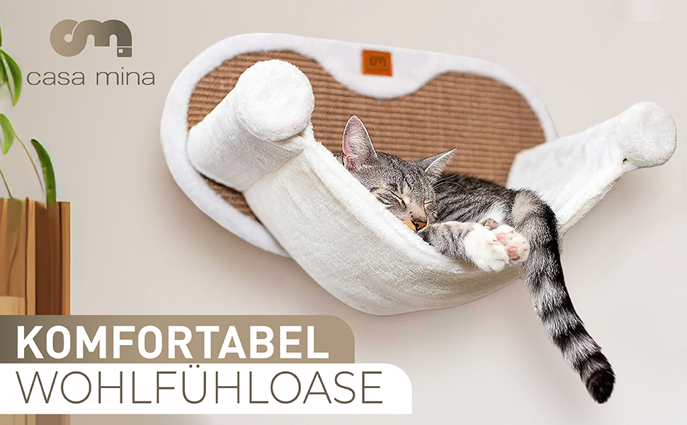 Котяча настінна гамак-лежанка Casa Mina з когтеточкою, до 10 кг, м'яке ліжко для котів на стіну, зручний монтаж, стійка конструкція