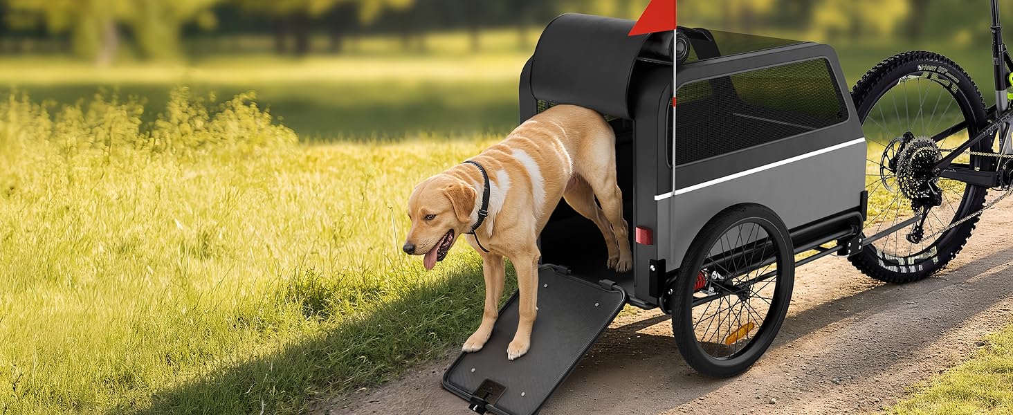 Фаркоп для велосипеда з собакою XL – Складаний фаркоп для велосипеда з собакою з рампою, амортизацією та з'єднувачем – Фаркоп для собак до 45 кг – Водонепроникний – Сумісний з електровелосипедами (Сірий)