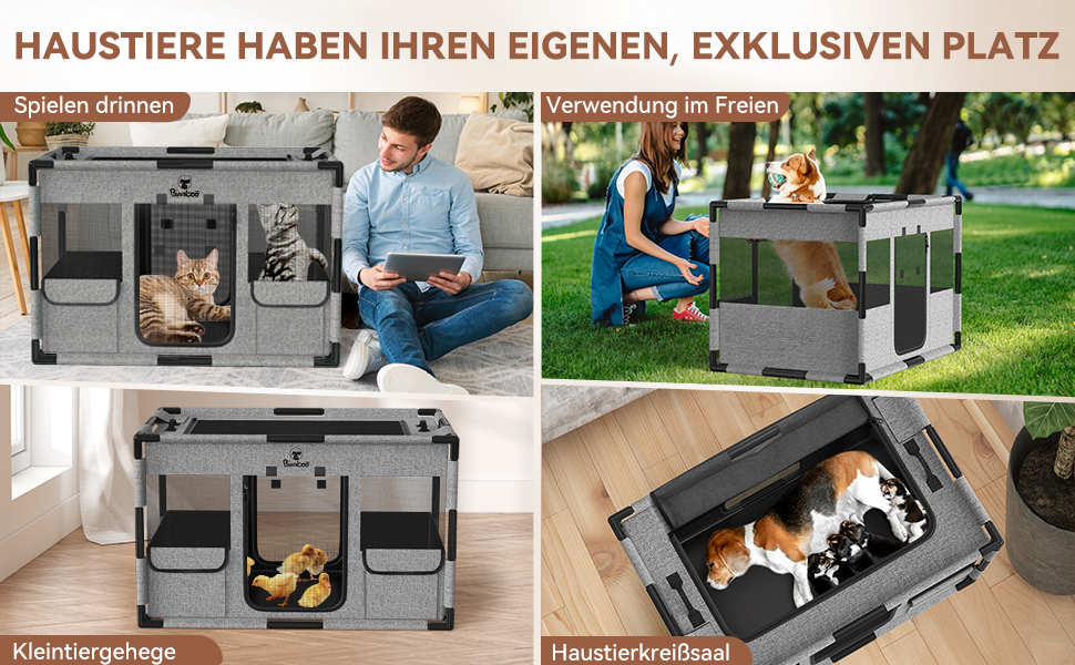 Pawaboo Забіг для цуценят Extra Groß - великий вольєр для домашніх тварин, переносна сумка-переноска для котів та собак, вольєр для собак, посилена рама з ПВХ-труб, великий розмір (L-91×61×61CM, M-81x61x61CM, чорний/сірий)