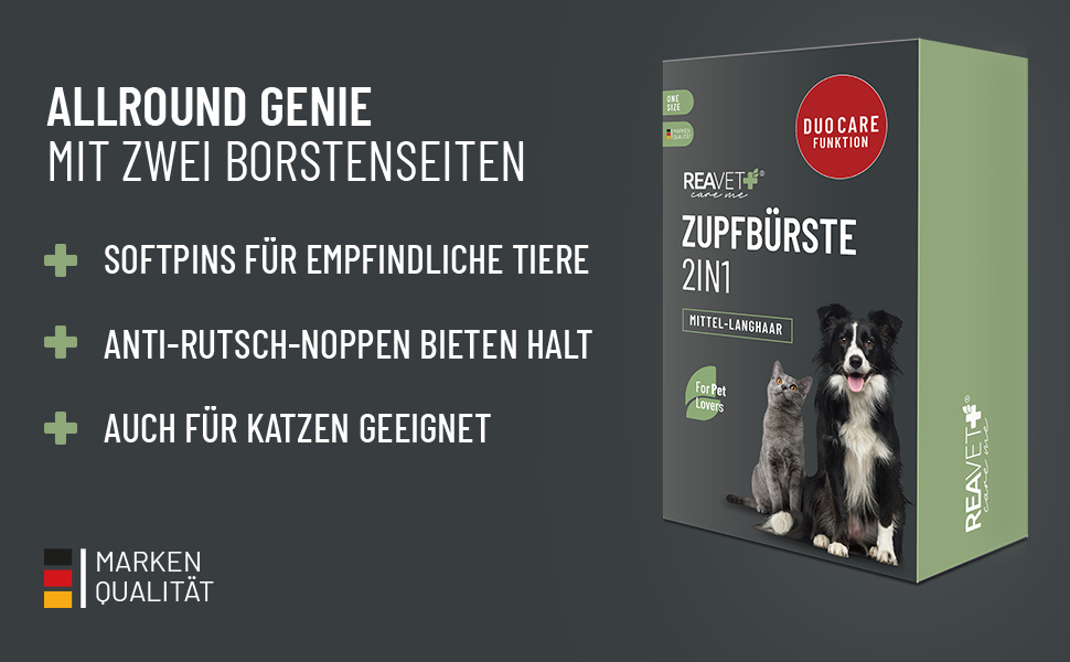 Щітка для собак та котів ReaVET, з функцією вичісування, для довгошерстих порід, велика (L), 2-в-1