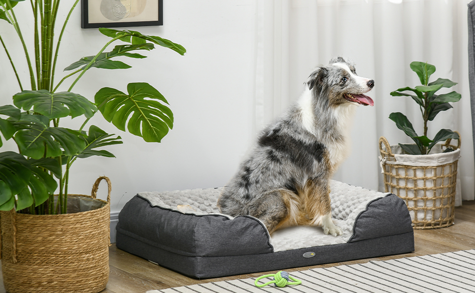 PawHut ліжко для собак заспокійливе, матрац для собак, для маленьких собак (антрацит, L 90 x B 69 x H 21 см)