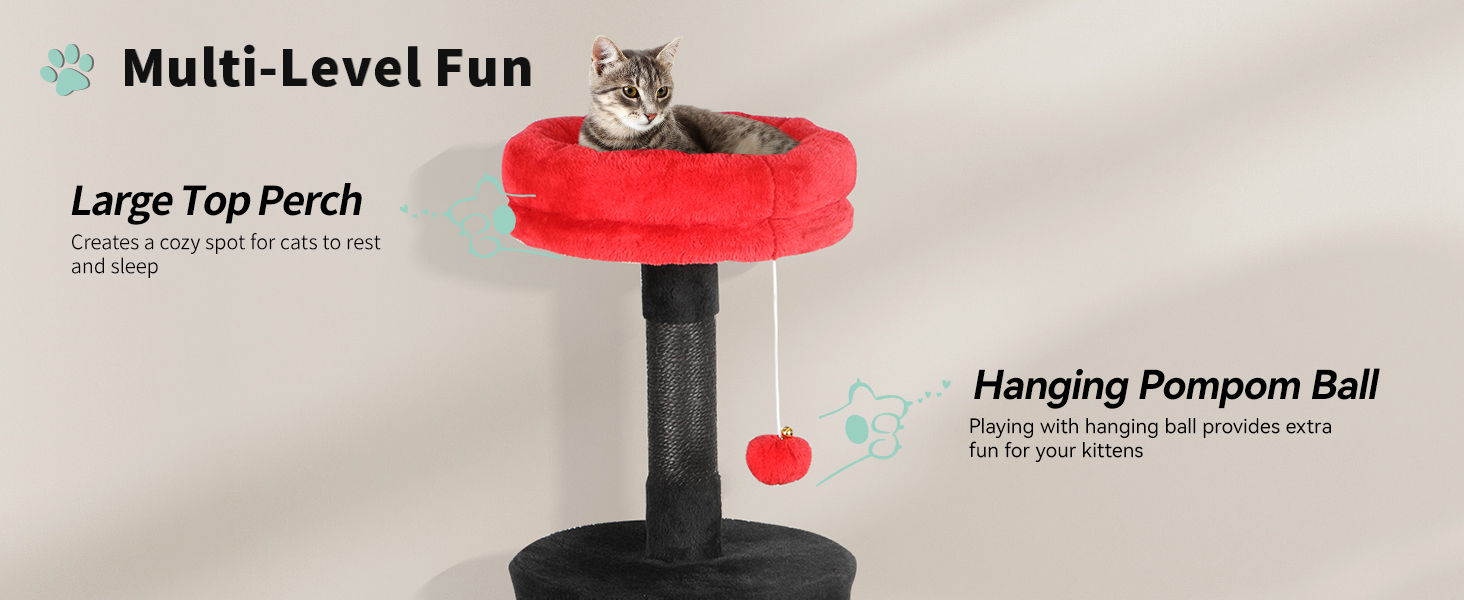 Котячий комплекс YITAHOME XXL, 142 см, з 8 стовпчиків сизалю, 3 платформи, 2 печери, гамак, іграшки, чорно-червоний