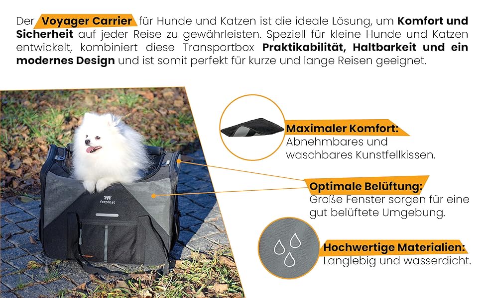 Переноска для собак та котів Ferplast Voyager M, чорна, 50x35x37 см, до 15 кг
