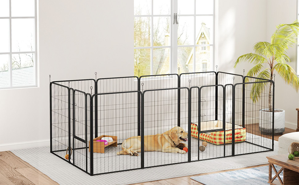 PawHut Вольєр для цуценят/собак з 12 секцій, 68x100 см, дверцятами, шпильками, захисним тентом, для використання в приміщенні та на вулиці