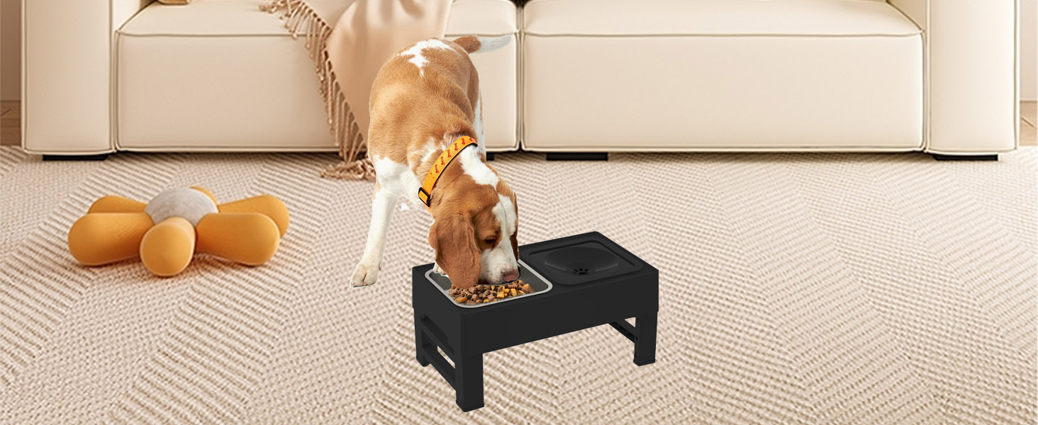Підвищений годівниця для собак з регульованою висотою, 1600 мл, нержавіюча сталь, антизадушливий та повільне годування, для собак маленьких, середніх та великих порід