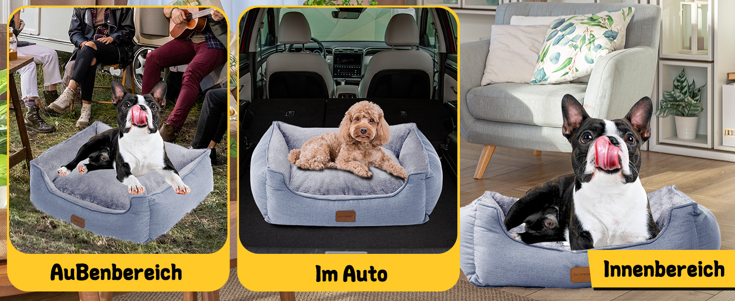 Ортопедичне ліжко для собак маленьких та середніх порід, 52x41x16 см, м'яке та зручне, кошик для собак з високим бортиком, знімний та пральний чохол, неслизьке, світло-сірий, для дому та авто