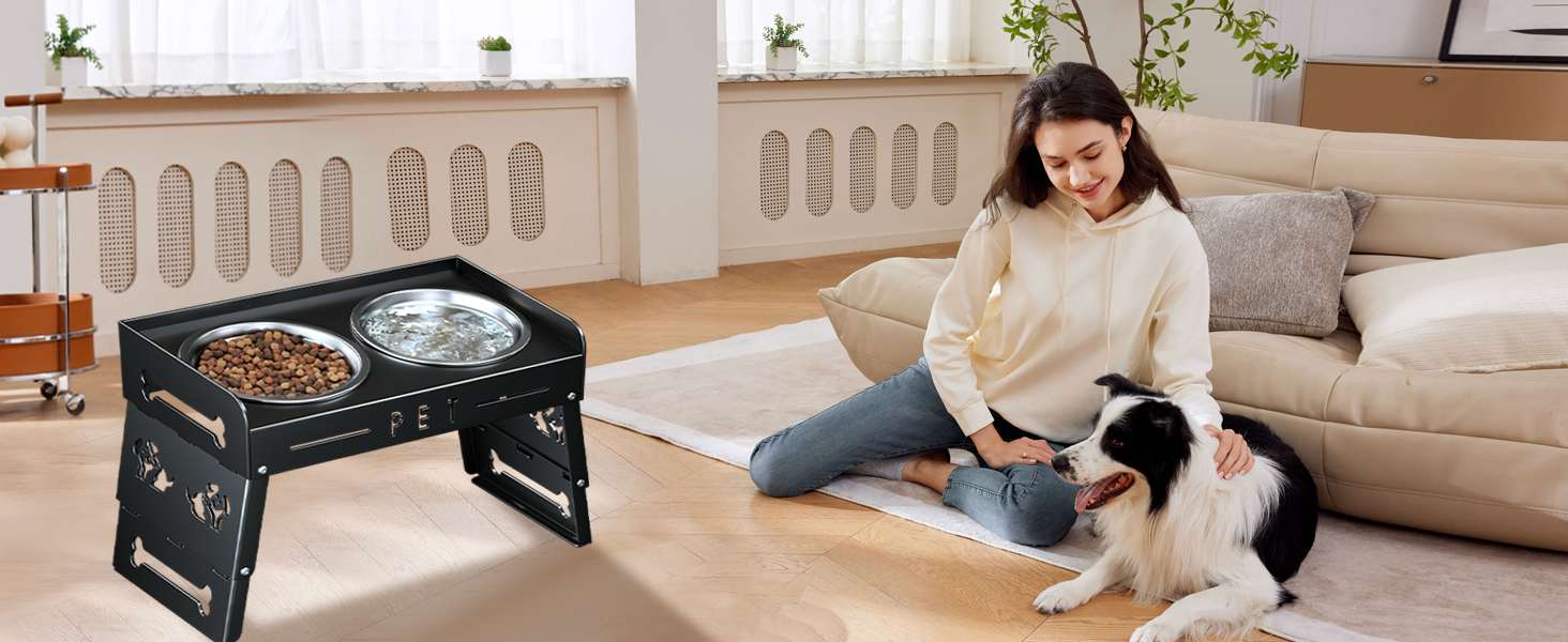 Підвищений годівниця для собак з 3 рівнями – 2 великі миски з нержавіючої сталі для маленьких, середніх та великих собак (Сірий)