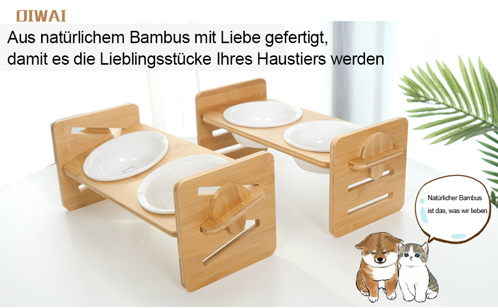 Підвищуюча миска для корму для собак та котів з кераміки з бамбуковим підставкою, нахилена платформа для котів та маленьких собак 36*14.2