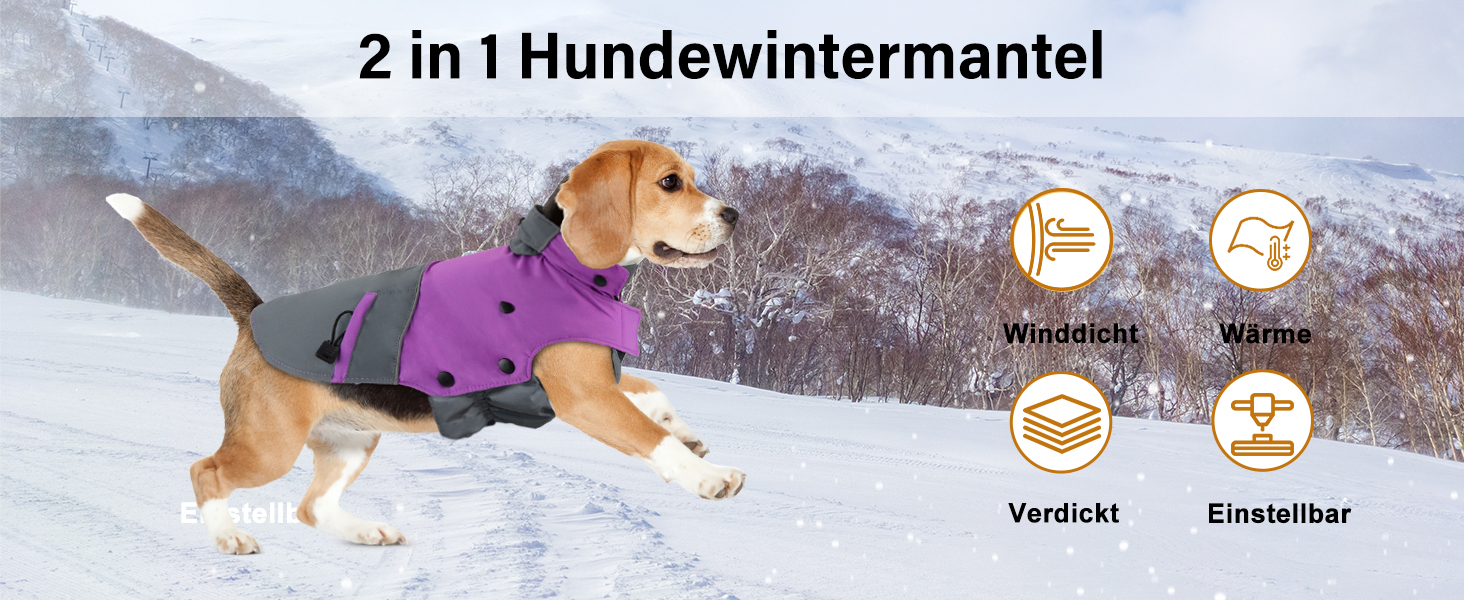 PETLOFT Зимова куртка для собак, світловідбиваюча, вітронепроникна, тепла флісова куртка для прогулянок на вулиці, знімний флісовий підкладка (S, фіолетовий)