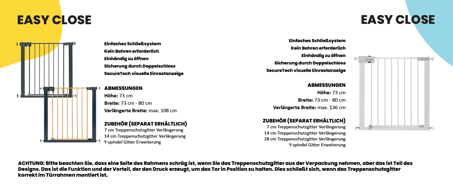 Захисні ворота для дітей Safety 1st Auto Close – автоматичне закривання, без свердління, 73–80 см (розширюється до 136 см), двостороння фіксація, білий метал