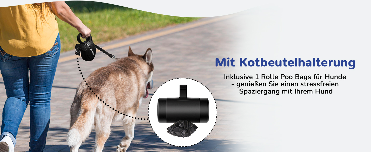 Рулетка для собак Pecute 10м, чорна. Макс. вага - 50 кг, антизаплутана, з кнопкою швидкої зупинки