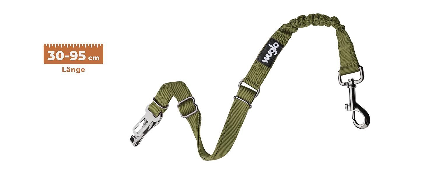 Авторемень для собак Wuglo 30-95 см - для автокрісла безпеки, з гачком та пряжкою, регульований, універсальний (Хакі)