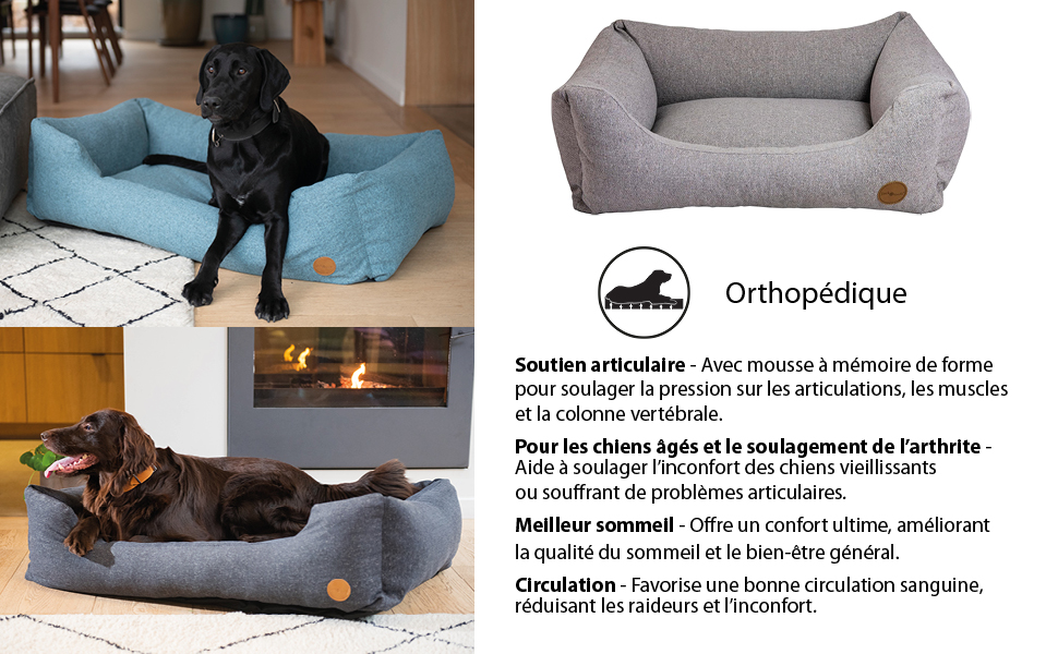 Ортопедичне ліжко для собак Jack and Vanilla JV Hampton - м'який кошик для собак з проблемами суглобів, сірий, M, 80 x 60 x 15 см