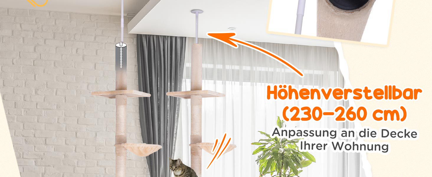 Регульована по висоті кігтеточка, бежева, 230-260 см