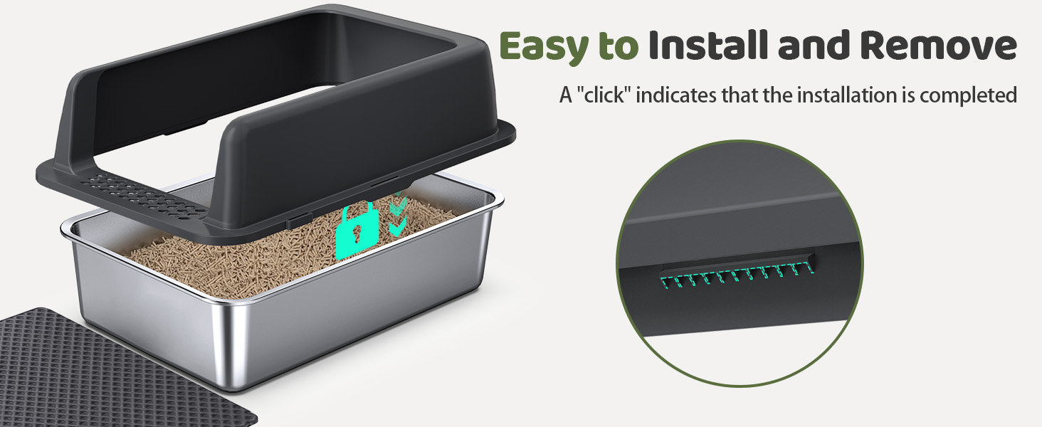Металевий лоток для котів Gimars XL з нержавіючої сталі (35 л), великий туалет для великих та середніх котів з совком та килимком, темно-сірий