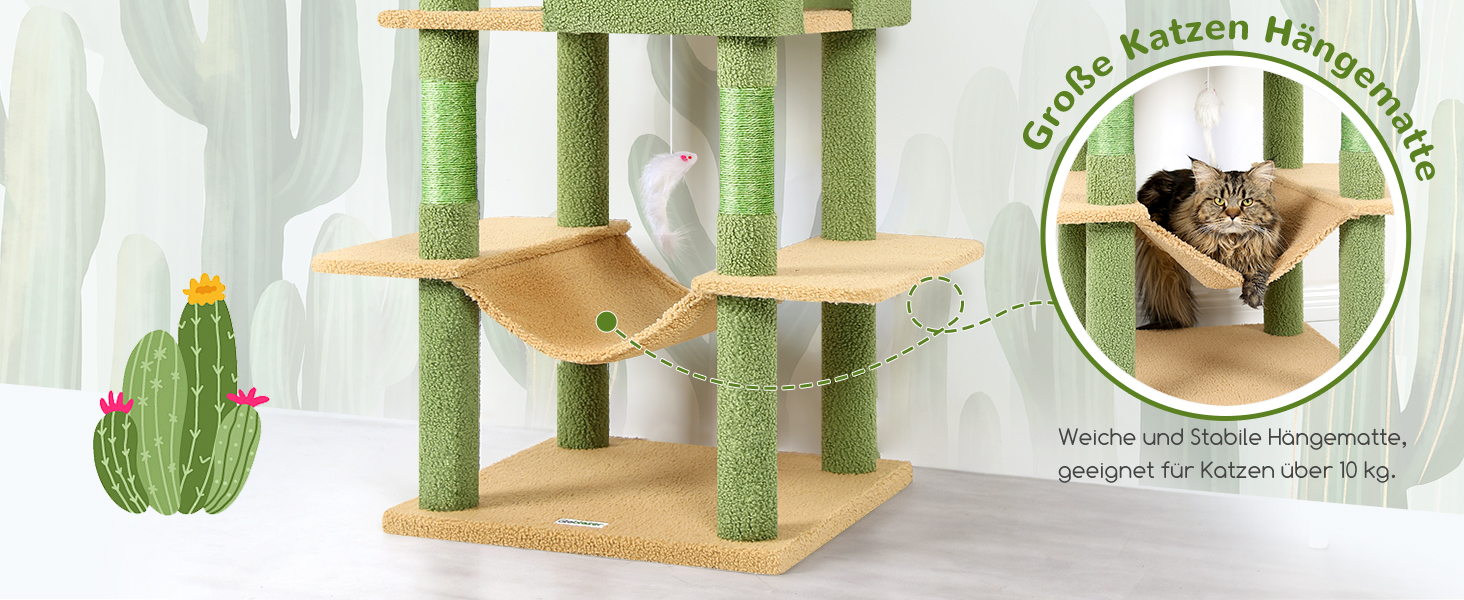 Драбина для котів Globlazer Kaktus XXL, 195 см: 2 будиночки, 2 стійки, гамак, кошик. Стабільна, для дорослих котів.