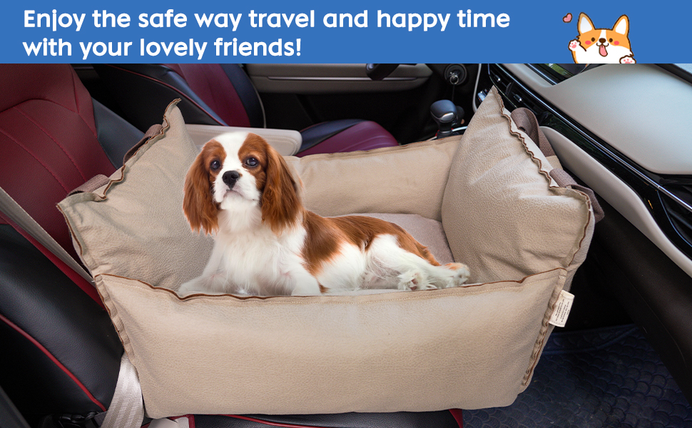Автокрісло для собак 2-в-1 з ременем безпеки, автокрісло та ліжко для собак, знімний килимок та чохол, миється, для собак маленьких та середніх порід, сірий & блакитний