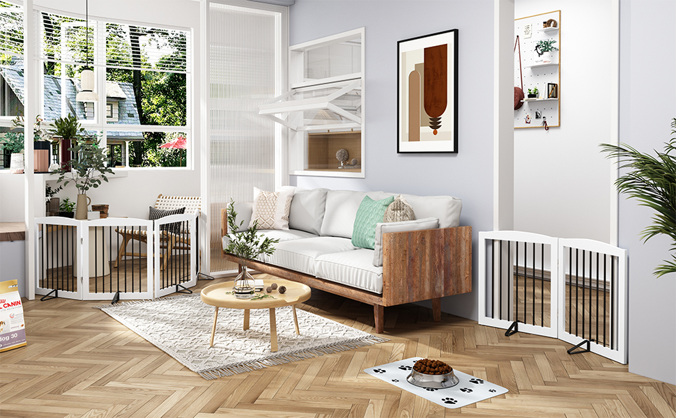 Гілка для собак HOLTICO без свердління, металево-дерев'яне, відбійник для собак, перегородка для собак, захист від сходів, відбійник для дверей, білий, 3 панелі