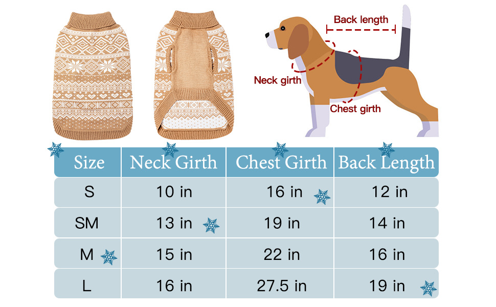 Теплий зимовий пуловер для собак та котів Bingpet з малюнком сніжинок, бежевий (M)