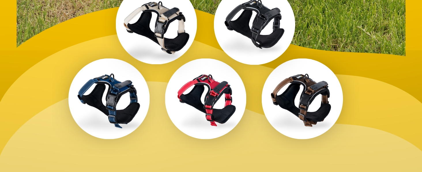 Нашийник для собак Lionto, розмір L, червоний, з м'якої нейлону, анти-тяга, з 2 кільцями та 4 регульованими ремінцями, з гумовою ручкою