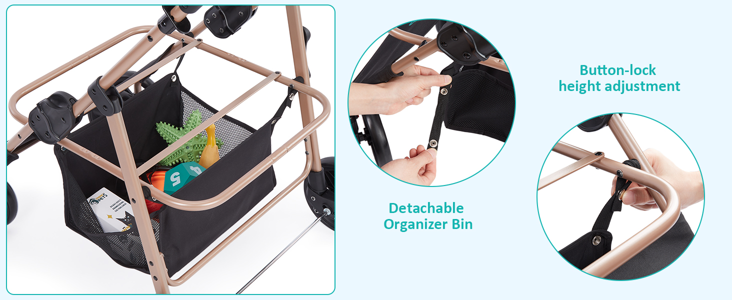 Візок для собак Ownpets - 3в1, для собак середніх порід (до 30 кг), блакитний, з автотранспортною коробкою, поворотні колеса та амортизація