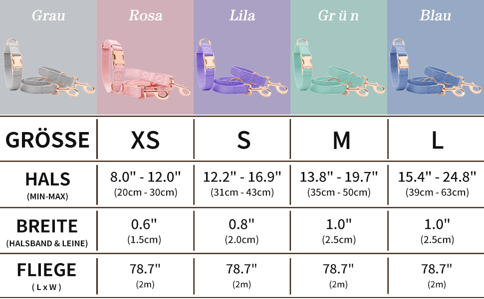 Набір повідця та нашийника для собак з м'якої шкіри (2м) - регульований поводок, стильна фурнітура Rose Gold, нейлонові повідці та нашийники для цуценят, собак маленьких, середніх та великих порід. Violett,M (обхват шиї 35-50см, ширина 2.5см). Колір: фіолетовий, блакитний
