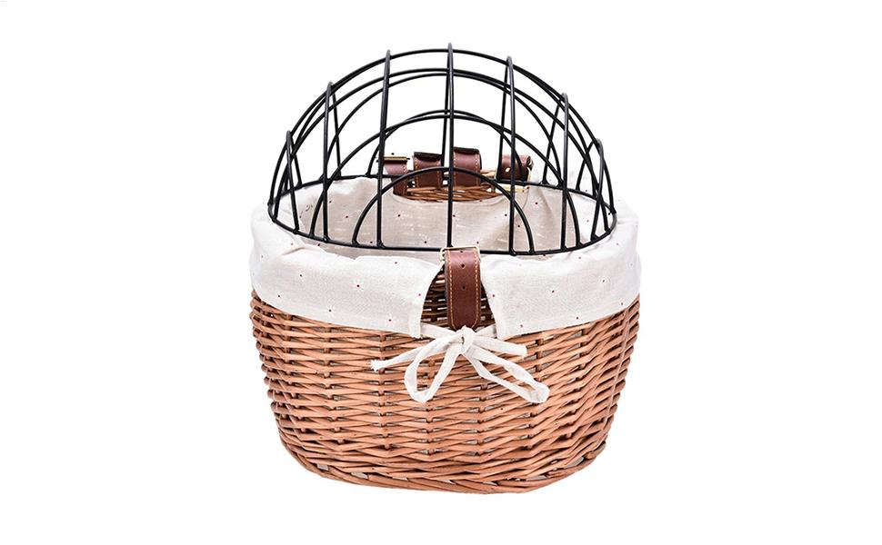 Кошик для кота на велосипед: кошик 30x25x30 см, з металевим плетінням, знімний тримач для тварини, плетіння з лози, кріплення на кермо | Транспортування собак та котів