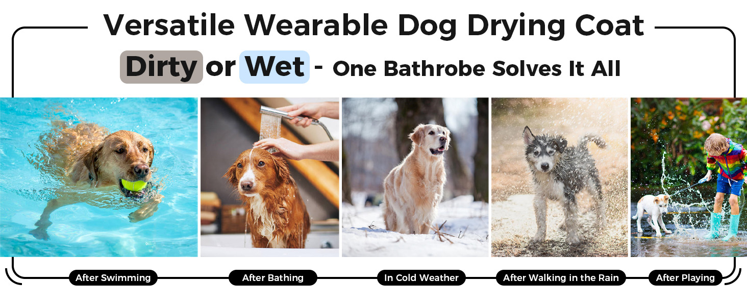 Рушник для собак, халат для собак, мікрофібра, великий, середній, малий, з клямками, блакитний