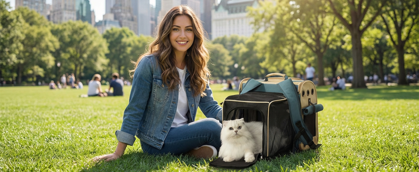 Розширюваний рюкзак для тварин Galatée, дозволений для перевезення в літаку, для котів та маленьких собак, дихаючий, для подорожей, хакі