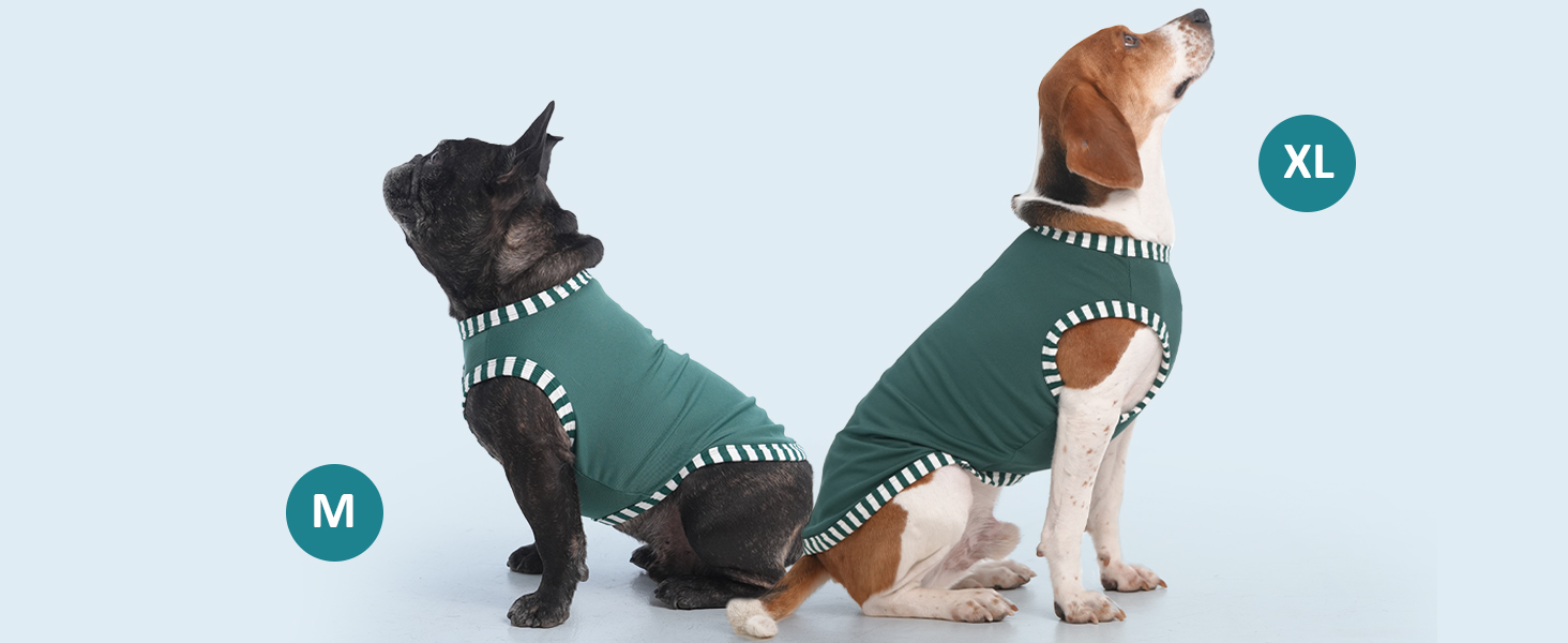 Сорочка для собак Katzinst (2 шт.) - сонцезахист, дихаючий матеріал, для середніх собак, французького бульдога, розмір L (зелений хакі)