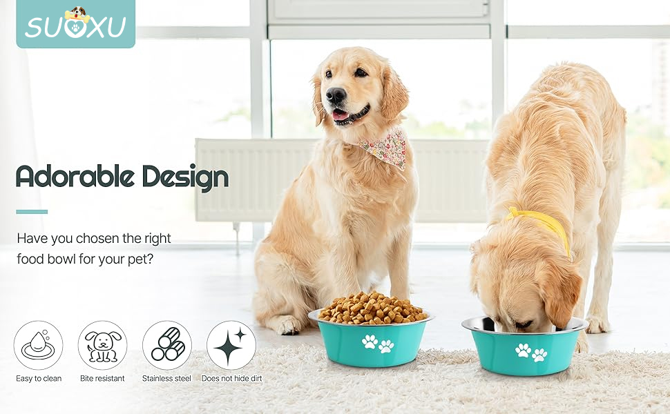 Набори мисок для собак та котів SUOXU з нержавіючої сталі (1560 мл, 2 шт.) з антиковзною основою, для великих, середніх та маленьких порід