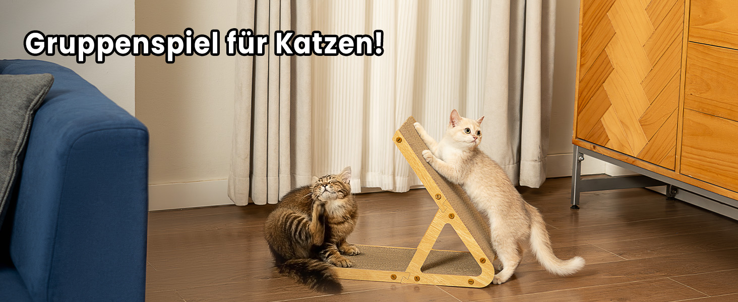 Котячий когтетоп з коробкою та 4 змінними шарами когтешорсткого матеріалу - великі когтетопи з міцного гофрокартону, двосторонні когтешорстки з наклейками DIY - місце для відпочинку котів у квартирі, захист меблів (великий, у формі трикутника)