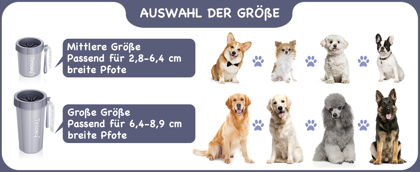 Очисник лап для собак великих порід Tinioey з ручкою | В комплекті 4 рушники та щітка для миття лап | Очисник лап для собак, аксесуари для собак великих порід, середній розмір (сірий)