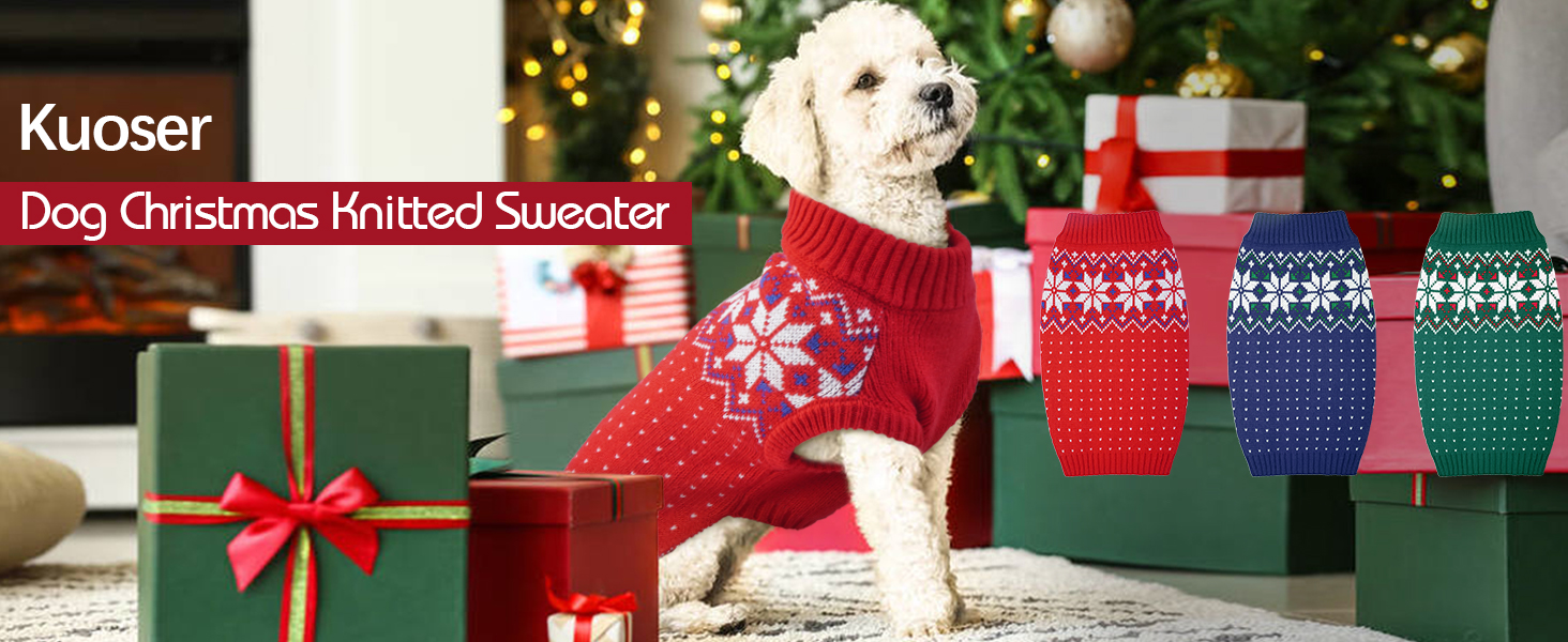 Пуловер для собак та котів Kuoser: теплий зимовий пуловер з візерунком сніжинок для маленьких та середніх порід, блакитний колір